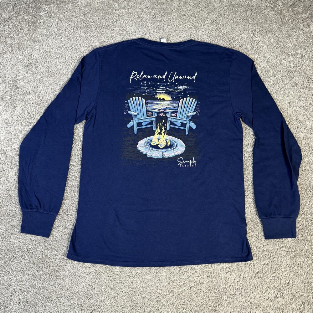 Simply Blessed Shirt Womens M Blue Relax And Unwind Crew Neck Long Sleeve